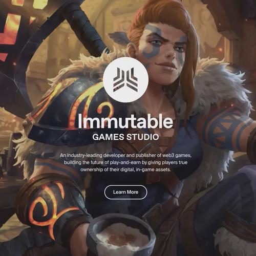 Screenshot of the Immutable Game Studio Website featuring a female character in a tavern.
