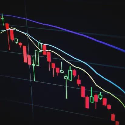 Market candles show a price decline.